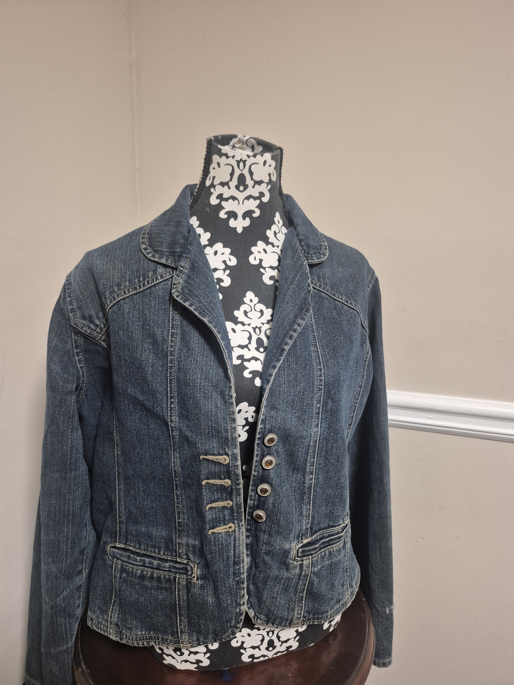 French Cuff Dark Blue Denim Jean Jacket
